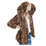 LookbookStore Fleece Jacket Women With Hoodie Warm Fall Jackets for Women Oversized Jacket Fuzzy Cardigans for Women Leopard Size XX-Large