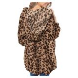 LookbookStore Fleece Jacket Women With Hoodie Warm Fall Jackets for Women Oversized Jacket Fuzzy Cardigans for Women Leopard Size XX-Large