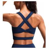 JOYSPELS Sports Bras for Women Extra Comfort Criss-Cross Back Padded Workout Tops for Women Medium Support Navy Blue Size- 12