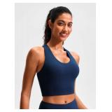 JOYSPELS Sports Bras for Women Extra Comfort Criss-Cross Back Padded Workout Tops for Women Medium Support Navy Blue Size- 12