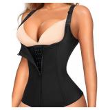 LODAY Waist Trainer Corset for Women Tummy Control Sport Workout Body Shaper Black (L, Black(Vest-Adjustable Straps))