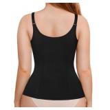 LODAY Waist Trainer Corset for Women Tummy Control Sport Workout Body Shaper Black (L, Black(Vest-Adjustable Straps))