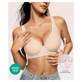 OEAK Womens Deep V Bras Wireless Comfortable Bra Supportive No Underwire Bras Tshirt Push Up Bralettes Plunge Seamless Bra Skin Color L