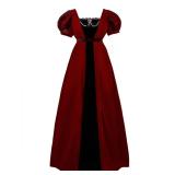 Vibsion 1800s Regency Dress for Women Victorian Wine Velvet High Waist Dresses Medieval Renaissance Costume M (see description)