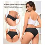 Riozz Sexy Seamless Underwear Wave Edge No Show Bikini Panties V-waist Ice Silk Hipster Lady Cheeky Invisibles Briefs 6 Pack Black, XL