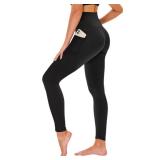 High Waisted Leggings for Women - No See Through Tummy Control Cycling Workout Yoga Pants with Pockets Black, L/XL