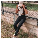 High Waisted Leggings for Women - No See Through Tummy Control Cycling Workout Yoga Pants with Pockets Black, L/XL