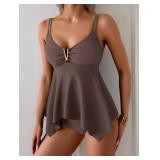 Aidonger Tankini Swimsuits for Women Tummy Control Two Piece Bathing Suit V Wire Neck Flowy Swimwear Top with Bottom Coffee, XL