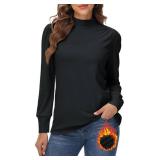 LE VONFORT Womens Mock Turtleneck Slim Fit Long Sleeve T Shirt Midweight Thermal Underwear Tops Black X-Large