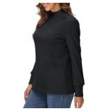 LE VONFORT Womens Mock Turtleneck Slim Fit Long Sleeve T Shirt Midweight Thermal Underwear Tops Black X-Large
