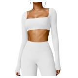 YEOREO Kyla Women Crop Top Long Sleeve Padded Sports Low Medium Impact Yoga Shirt Workout White Size- Small