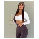 YEOREO Kyla Women Crop Top Long Sleeve Padded Sports Low Medium Impact Yoga Shirt Workout White Size- Small