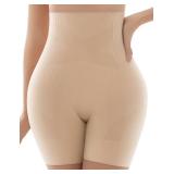 KLVEE Shapewear for Women Tummy Control, High Waisted Body Shaper Shorts Butt Lifting Thigh Slimmer Shapewear Under Dress Nude, L