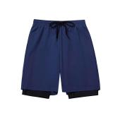 DANI CHINS Boys 2 in 1 Athletic Active Shorts Sports Running Quick Dry Breathable Compression Shorts(Navy,14)