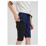 DANI CHINS Boys 2 in 1 Athletic Active Shorts Sports Running Quick Dry Breathable Compression Shorts(Navy,14)