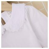 MODNTOGA Kids Baby Girl Long Sleeve Collar Shirt Toddler White Blouse Puff Short Sleeve T-Shirt Solid Color Basic Top Bottom (K(White), 3-4T(110))