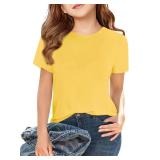 Girls Short Sleeve T Shirts Kids Summer Tops Crewneck Tees 14-16 Years Yellow