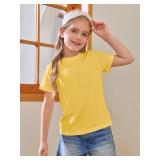 Girls Short Sleeve T Shirts Kids Summer Tops Crewneck Tees 14-16 Years Yellow