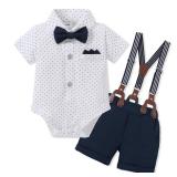 SANMIO Baby Boy Clothes Suits 0-3M Infant Gentleman Wedding Outfits, Short Sleeve Dress Romper Bowtie+Detachable Suspenders