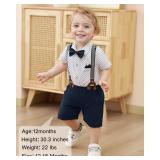 SANMIO Baby Boy Clothes Suits 0-3M Infant Gentleman Wedding Outfits, Short Sleeve Dress Romper Bowtie+Detachable Suspenders