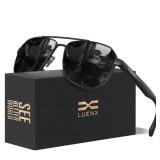 LUENX Aviator Sunglasses for Men Square Polarized Polygon Lens - UV 400 Protection with Accessories(Dark Grey Silver Lens)