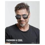 LUENX Aviator Sunglasses for Men Square Polarized Polygon Lens - UV 400 Protection with Accessories(Dark Grey Silver Lens)