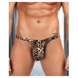 ohyeahlady Mens G-String Thong Underwear Snake Print Briefs Low Rise Sexy Hot Shorts for Mens Lingerie Soft T-Back Thong Leopard L