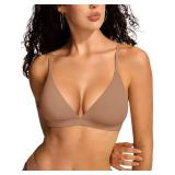 Vertvie Womens Wireless Triangle Bralette Plunge Unlined Seamless Bras No Underwire Sexy Comfortable Unpadded Everyday Bra (Gravel Beige,Medium)