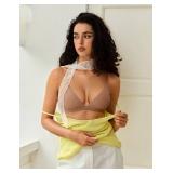 Vertvie Womens Wireless Triangle Bralette Plunge Unlined Seamless Bras No Underwire Sexy Comfortable Unpadded Everyday Bra (Gravel Beige,Medium)
