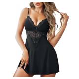 Avidlove Lace Nightgown for Women Sexy Sleepwear Modal Slip Lingeire Plus Size Nighty (Black,XXL)