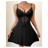 Avidlove Lace Nightgown for Women Sexy Sleepwear Modal Slip Lingeire Plus Size Nighty (Black,XXL)