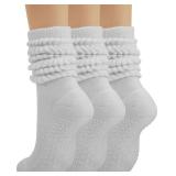 BomKinta Pilates Socks with Grips for Women Yoga Grippy Slouch Scrunch Sock Slipper Socks for Barre Workout Hospital Size 5-11 3 Pairs All White