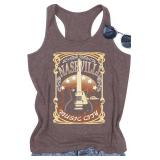 Nashville Music City Tank Tops Women Country Music Tank Rock Band Tanks Vest Vintage Guitar Wings Tank Tops Cami(LBrown26,M)
