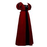 Vibsion 1800s Regency Dress for Women Victorian Wine Velet High Wasit Dresses Medieval Renaissance Costume L