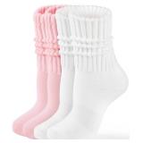 HONGTEYA Crew Socks for Women Cozy Cotton Slouchy Athletic Socks Slouch Boot Calf Workout Socks Size 5-11 (US, Alpha, One Size, Regular, Tall, White*1/Pink*1)