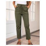 EVALESS Casual Corduroy Pants for Women Fall Winter Fashion 2025 Drawstring Elastic Waist Pants Comfy Straight Leg Trousers with Pockets Jungle Green Medium