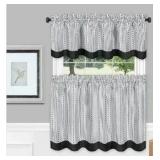 Westport Black/White Polyester Light Filtering Rod Pocket Tier and Valance Curtain Set 58 in. W x 24 in. L