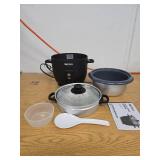 Aroma 6 Cup Rice Cooker with Outer Steam Tray Black