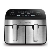 Gourmia 10-Qt. Dual Basket Digital Air Fryer with Smart Finish & Match Cook Black Stainless Steel: Dishwasher-Safe Parts - Retail: $130