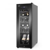 10.7 in. Wine Cooler 12 Bottle Freestanding Wine Refrigerator with Door Lock, Black - Retail: $179