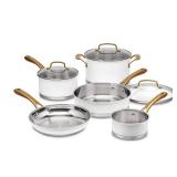 Cuisinart Classic 8pc Stainless Steel Cookware Set with Brushed Gold Handles Matte White: Induction & Oven Safe Pans - Retail: $180