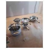 Cuisinart Classic 8pc Stainless Steel Cookware Set with Brushed Gold Handles Matte White: Induction & Oven Safe Pans - Retail: $180