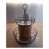 Iron and Mangowood Wire 2-Tier Fruit Basket Black - Threshold: Traditional Round Produce Holder, Mango Wood & Iron
