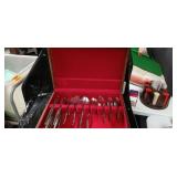 Mid-Century Silverware Set with Wood Storage Case