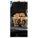 Hand-Painted Ceramic Pitcher and Cups Set