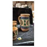 Hand-Painted Ceramic Pitcher and Cups Set