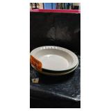 White Ceramic Dinner Plate with Green Trim