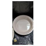 White Ceramic Dinner Plate with Green Trim