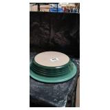White Ceramic Dinner Plate with Green Trim