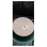 White Ceramic Dinner Plate with Green Trim